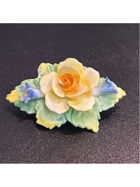Women's ARTONE Yellow Blue Floral Bone China Brooch One Size